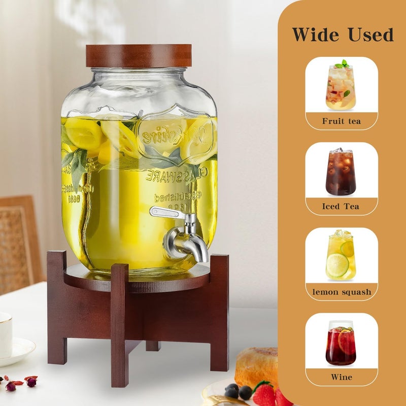 PTSTING Glass Drink Dispenser with Acacia Wood Stand and Lid,1 Gallon Beverage Dispenser with Stainless Steel Spigot for Parties,Picnics,Barbecues,Lemonade,Sun tea Jar,ice coffee,Laundry Detergent Dispenser - Image 3